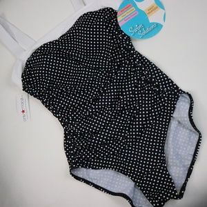 NWT Swim Solutions Polka Dot Swimsuit -8 16 - M021